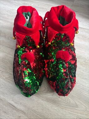 Festive Red & Green Sequin Loafers for Men